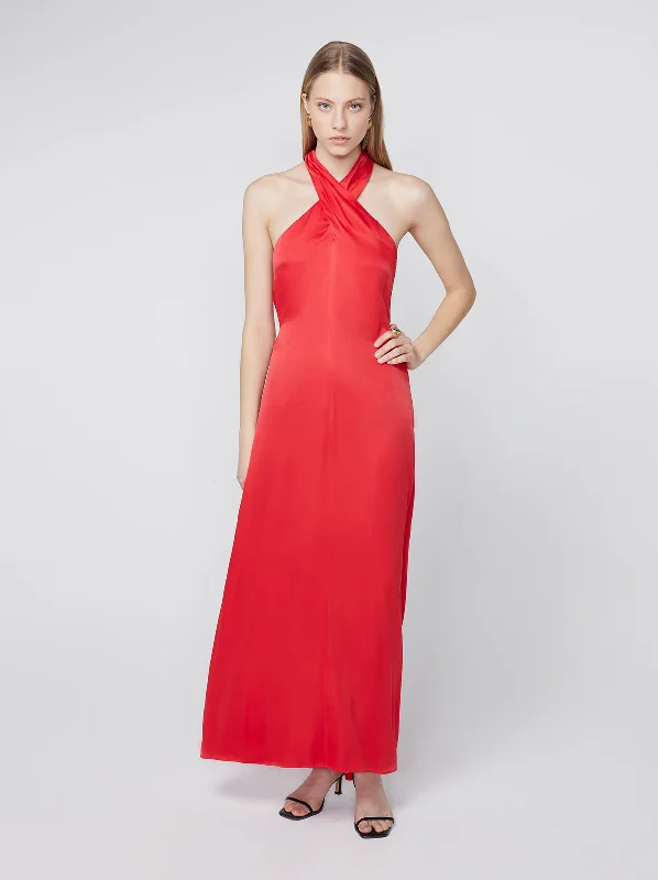 Neve Red Satin Halter Dress Long unclassified dresses