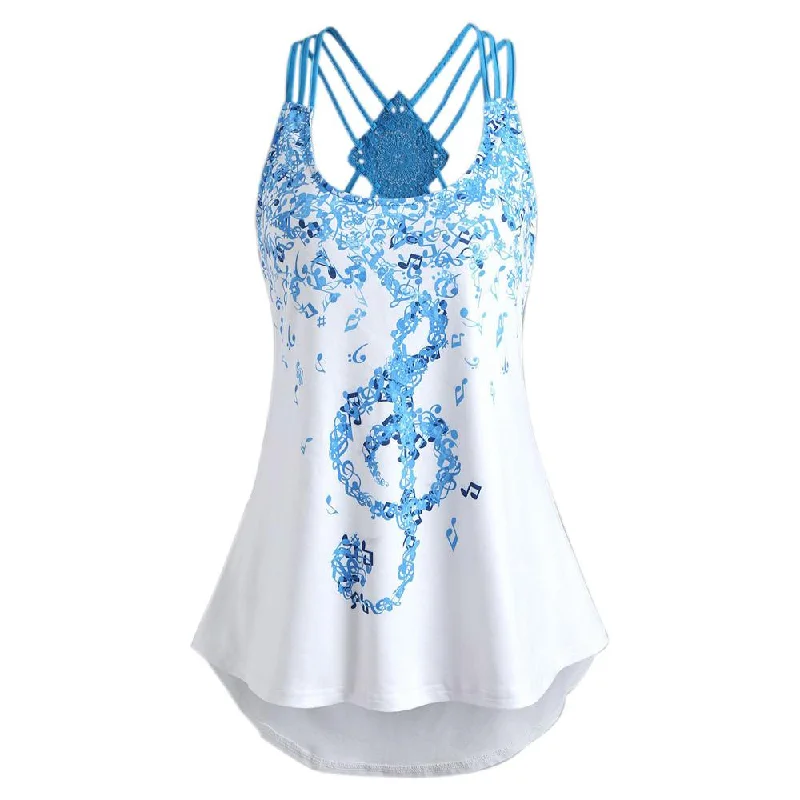 New Fashion Women Musical Notes Printed Sleeveless Vest Soft fabric unclassified dresses