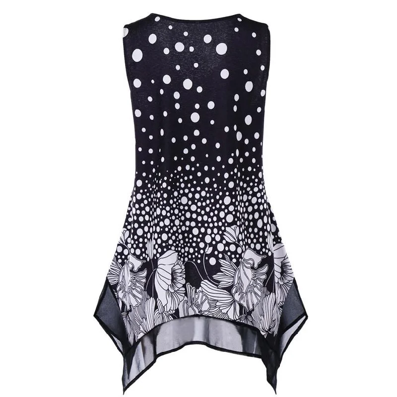 New Ladies V Neck Dot Flowers Printed Sleeveless dress Polka dot unclassified dresses