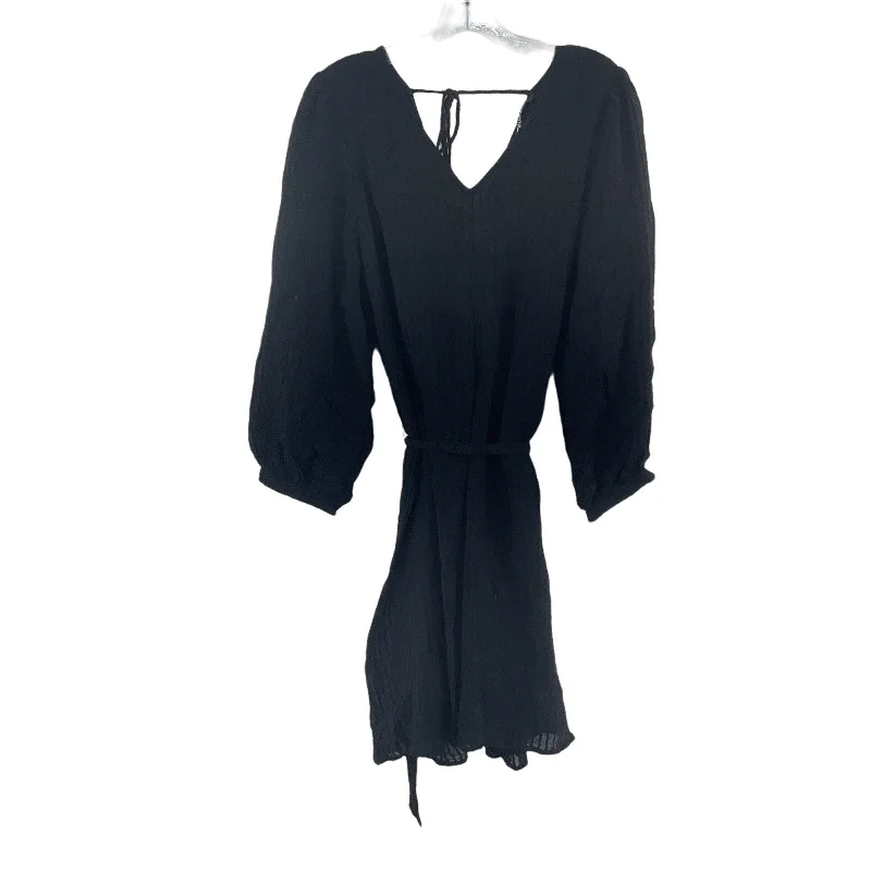 Only Black Blouson V-Neck Belted Dress Women’s Size Large Cotton Blend Preowned Open-back unclassified dresses