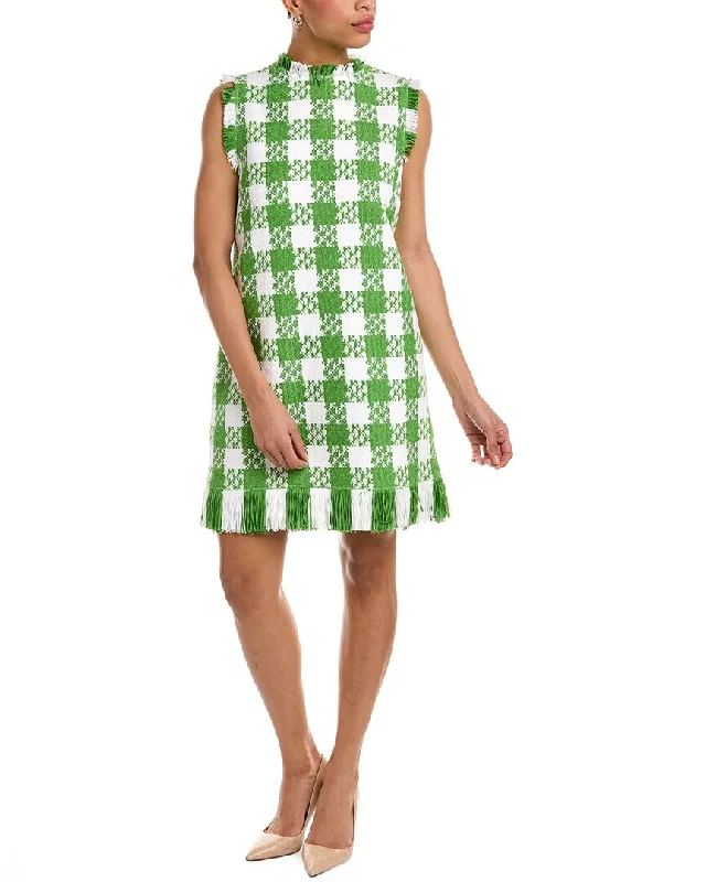 Oscar de la Renta Checkered Tweed Silk-Lined Wool-Blend Shift Dress High-low unclassified dresses