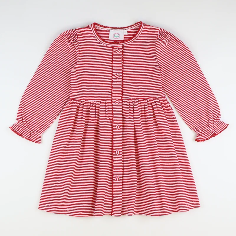 Out & About Knit L/S Dress - Red Stripe Breathable unclassified dresses