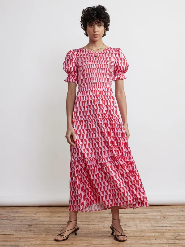 Persephone Shirred Pink Tile Print Dress Summer unclassified dresses