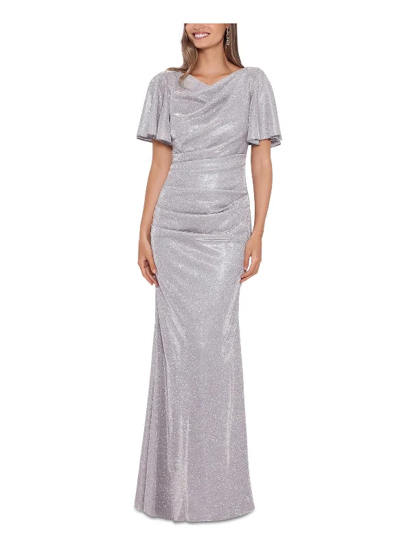 Petites Womens Metallic Ruched Evening Dress Minimalist unclassified dresses