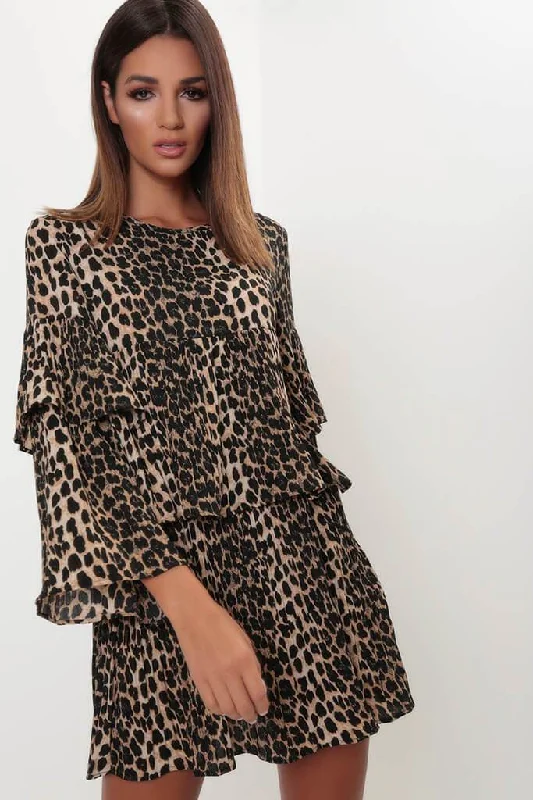 Leopard Print Pleated Smock Dress Summer unclassified dresses