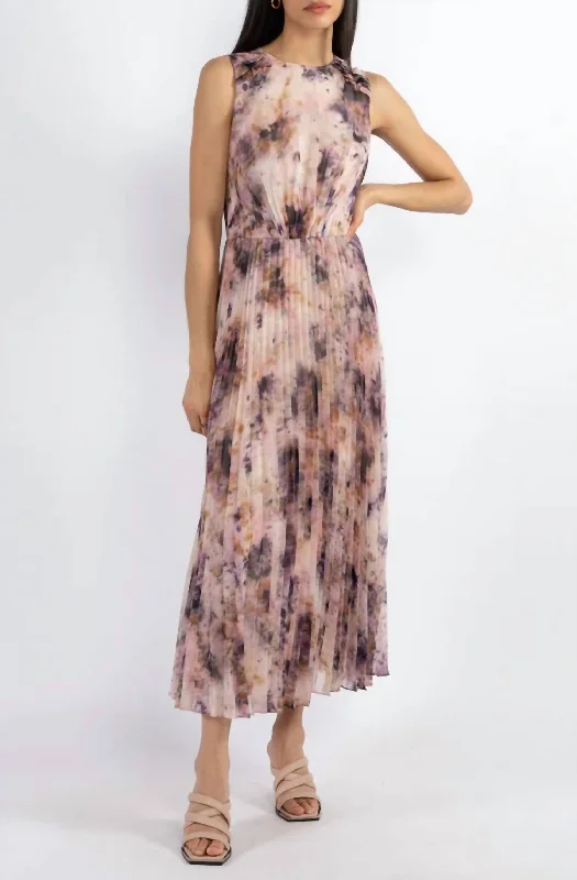 Print Silk Crinkle Chiffon Dahlia Dress in Violet Multi Chic unclassified dresses