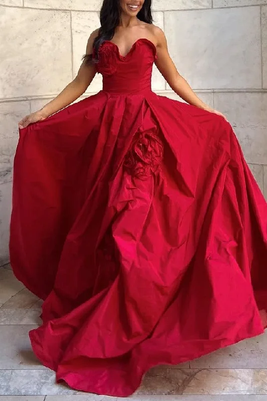 Red Strapless A-Line Empire-Waist Sleeveless Satin Formal Prom Dress Elegant unclassified dresses