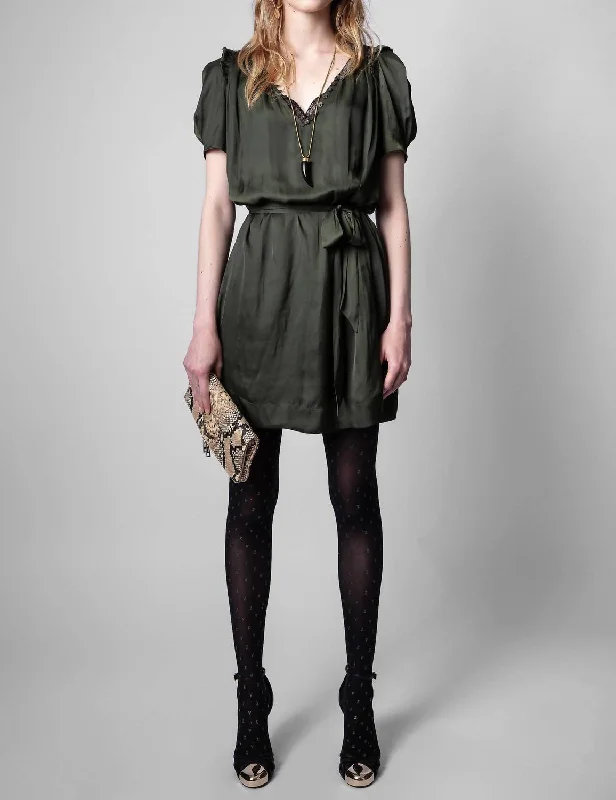 Ritys Satin Dress in Khaki Green Denim unclassified dresses