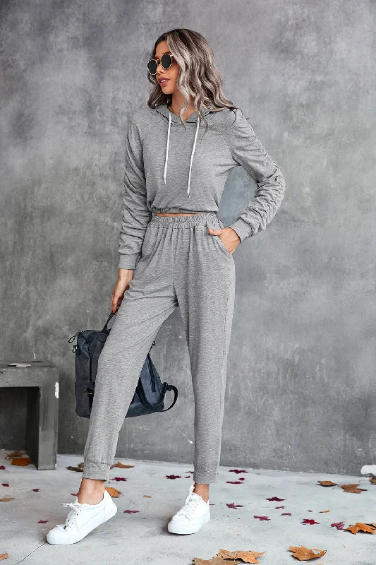 Ruched Raglan Sleeve Hoodie and Joggers Set Sequin unclassified dresses