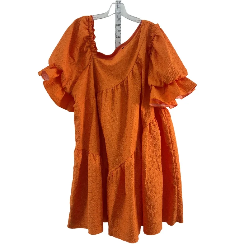 Simplee Plus Women's Orange Ruffle A-Line Dress Knee-Length Size 1X Preowned Popular unclassified dresses