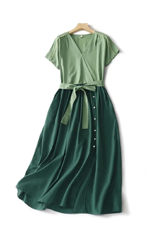 Solid Vintage Dresses For Women Summer Casual Green Dress Elegant Clothing Women's unclassified dresses