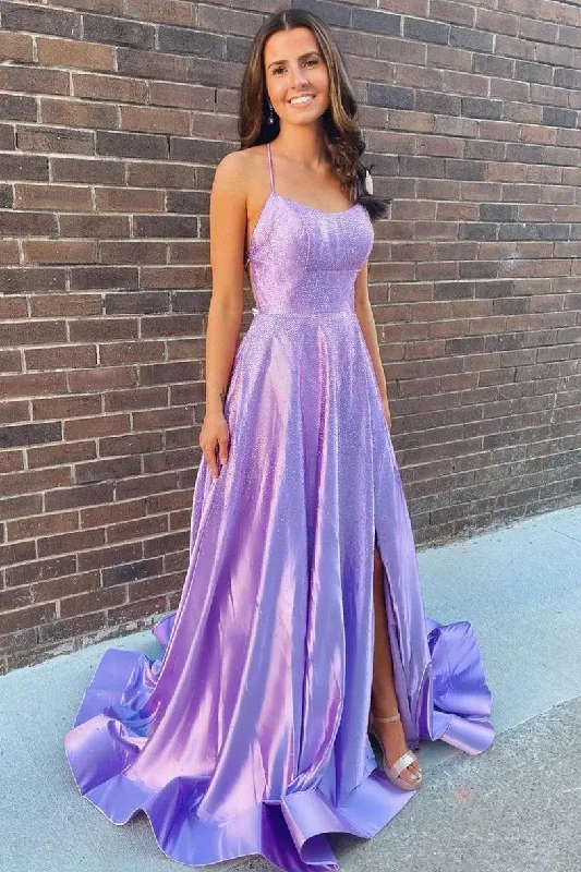 Spaghetti Straps Rhinestones Scoop Pleated Formal Prom Dress with Slit Wedding guest unclassified dresses