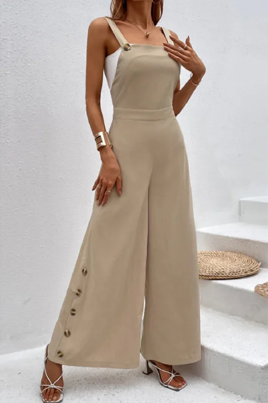 Square Neck Wide Strap Jumpsuit Metallic unclassified dresses