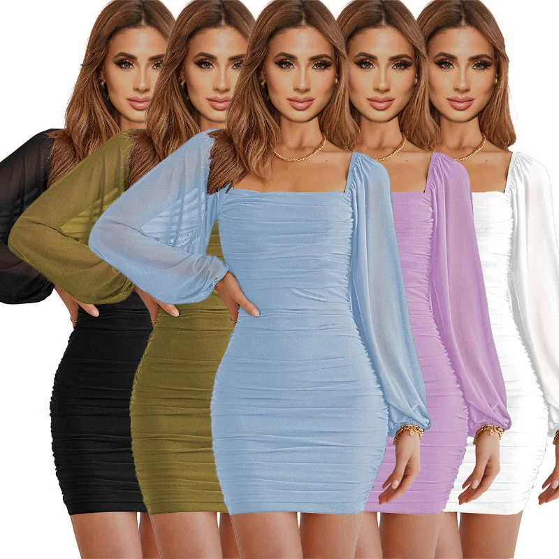 Square Neckline Mesh Sexy Dress Fall unclassified dresses