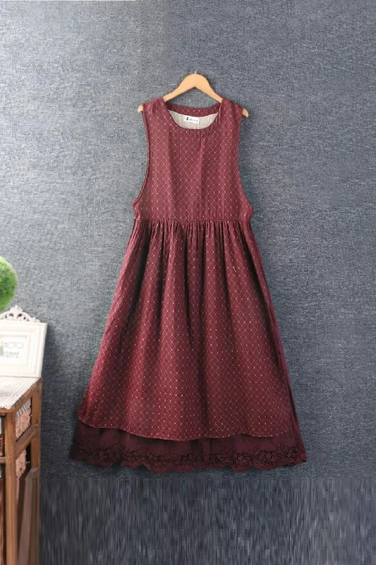 Summer Girl Plaid Cotton and linen Sleeveless Dress Women High-low unclassified dresses