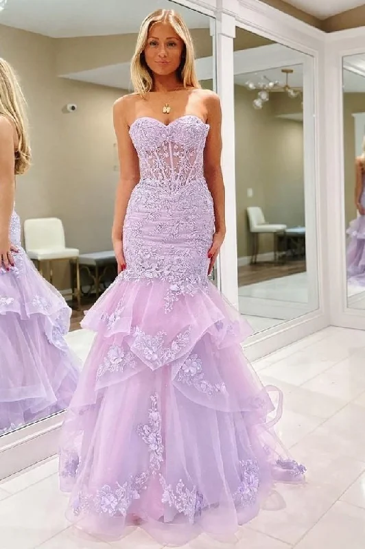 Sweetheart Strapless Mermaid Appliques Ruched Sleeveless Prom Dress Wedding guest unclassified dresses