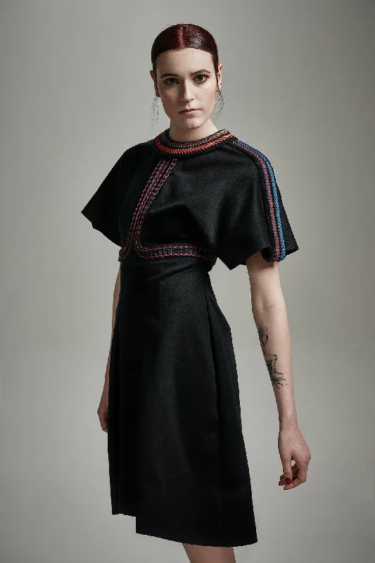 Navy Cotton and Leather "Sylvia" Samurai Dress Long sleeve unclassified dresses