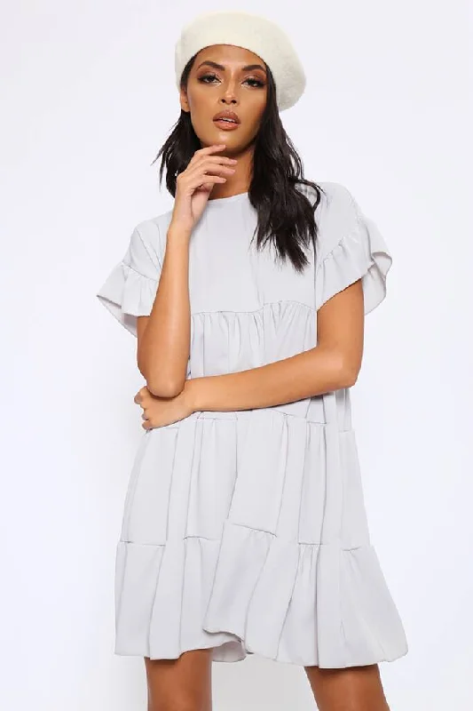 Silver Tiered Panel Smock Dress Soft fabric unclassified dresses