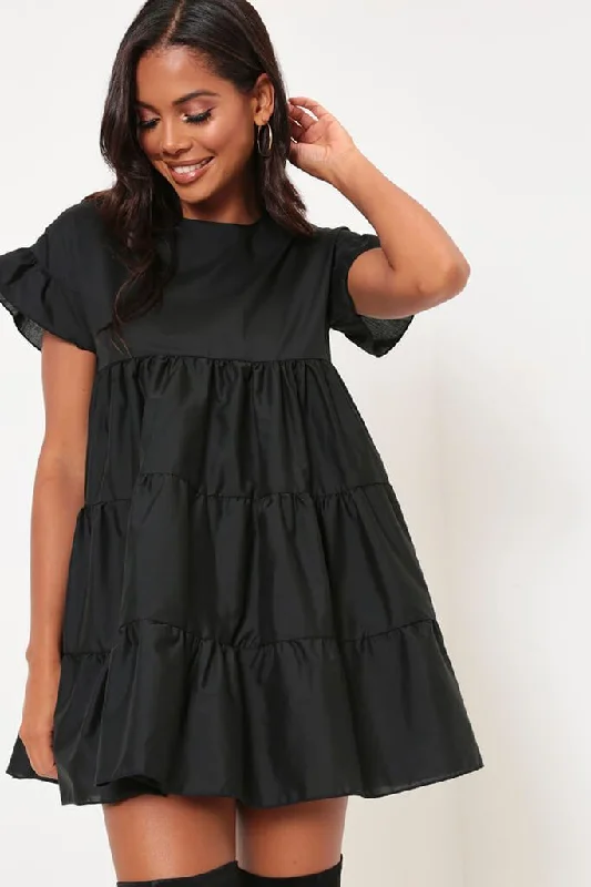 Black Tiered Smock Dress Popular unclassified dresses