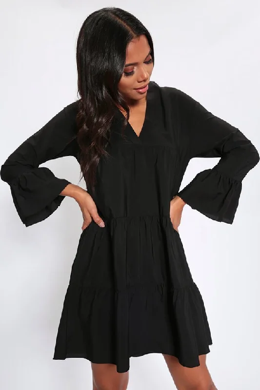 Black Tiered Smock Dress Lounge unclassified dresses