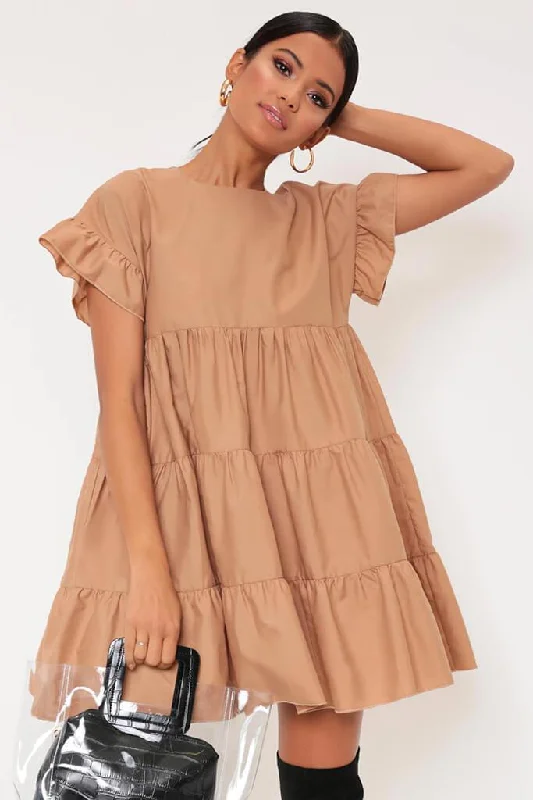 Camel Tiered Smock Dress Engagement unclassified dresses