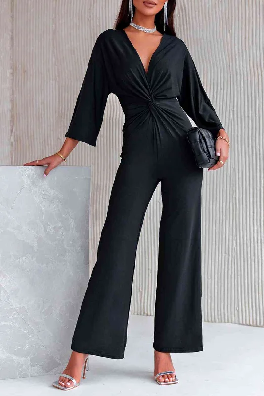 Twisted Plunge Three-Quarter Sleeve Jumpsuit Elegant evening unclassified dresses