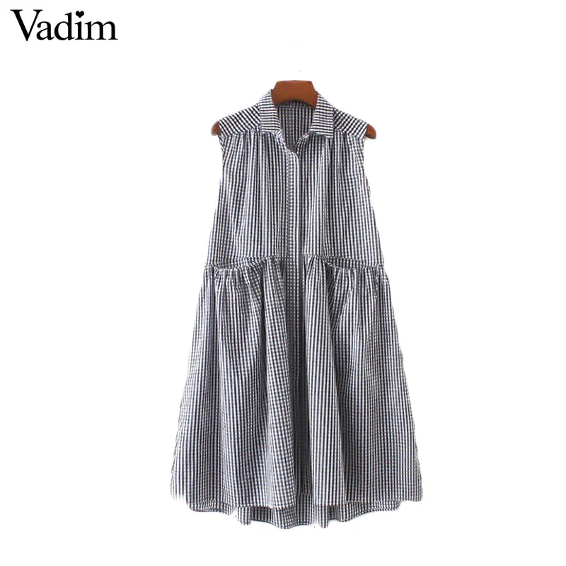 Vadim oversized pleated plaid loose dress summer Metallic unclassified dresses