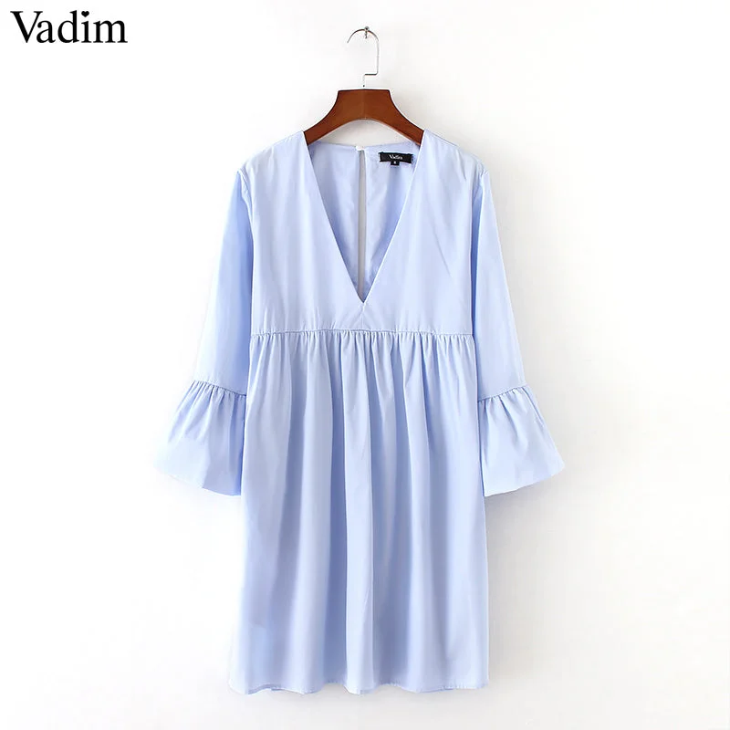 Vadim women sexy V neck pleated dress Fall unclassified dresses