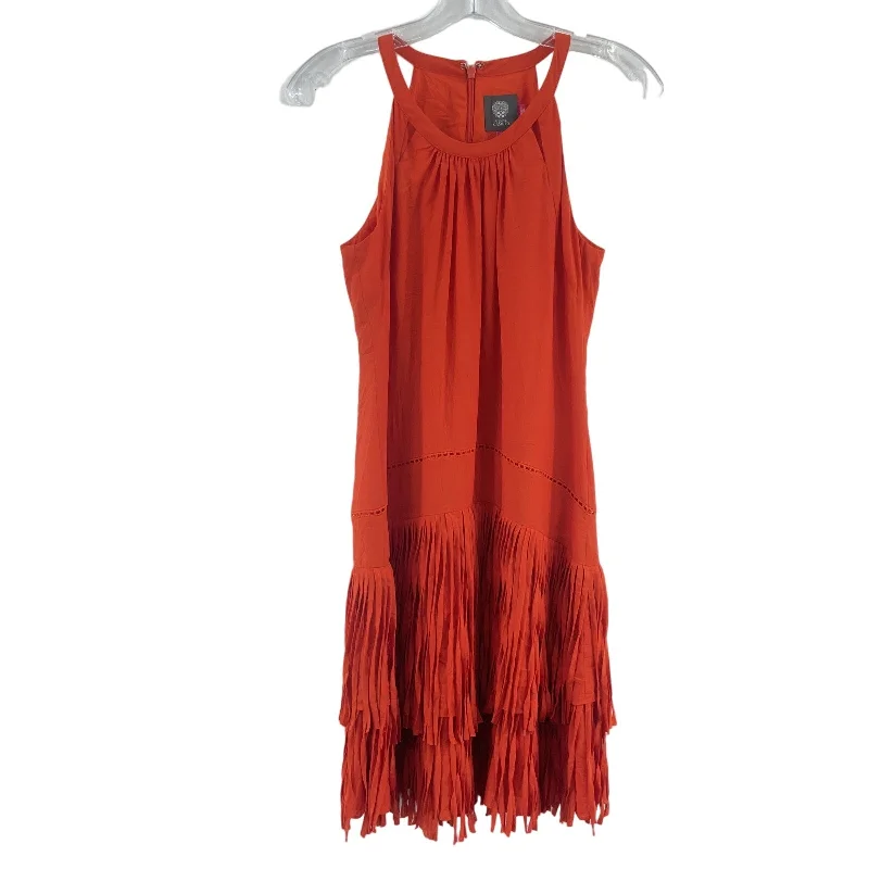 Vince Camuto Orange Tiered Fringe Knee-Length Dress Women’s Size 2 Preowned Backless unclassified dresses