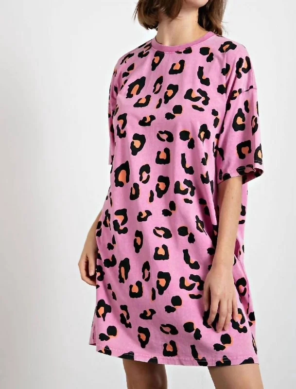 Washed Leopard Tunic Tee Dress in Barbie Pink Luxury unclassified dresses