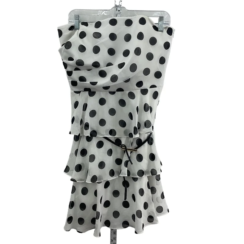 White House Black Market White Polka Dot Women Sleeveless Ruched A-Line Dress 10 Spring unclassified dresses