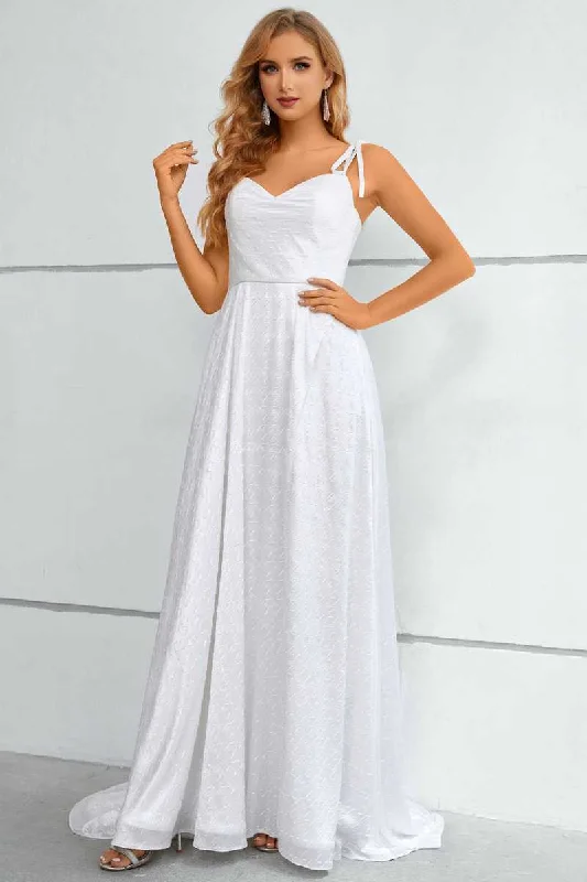 White Tie-Strap A-Line Prom Dress with Slit Boho unclassified dresses