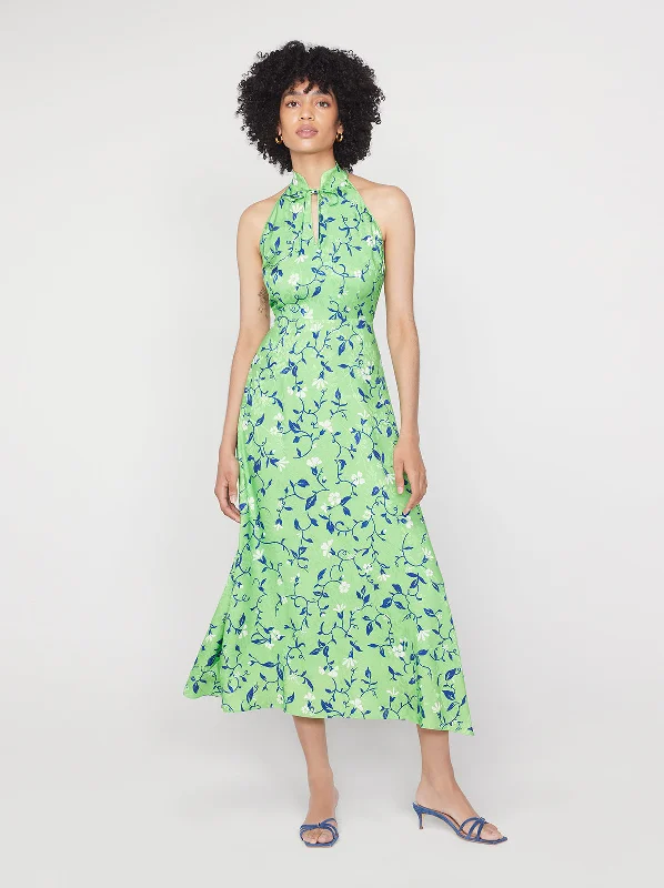 Willow Green Vine Print Halterneck Dress High-low unclassified dresses