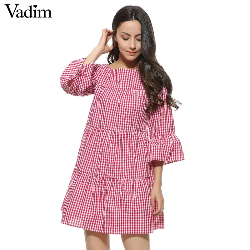 Women oversized pleated plaid dress summer Elegant evening unclassified dresses