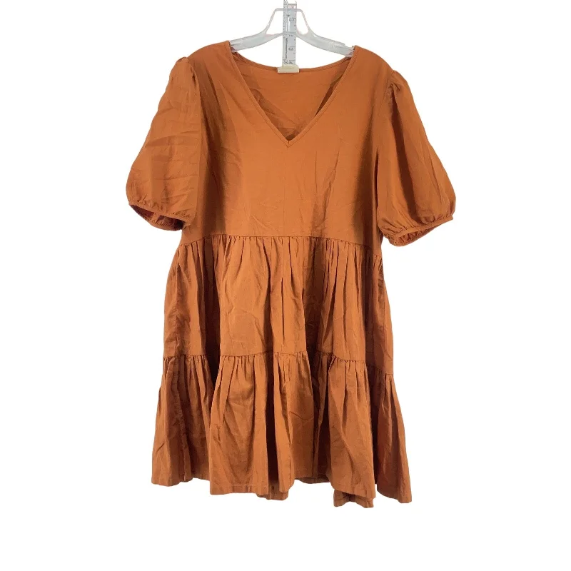 Women's a.n.a Orange V Neck Cotton A-Line Dress, Size M - Preowned Chiffon unclassified dresses