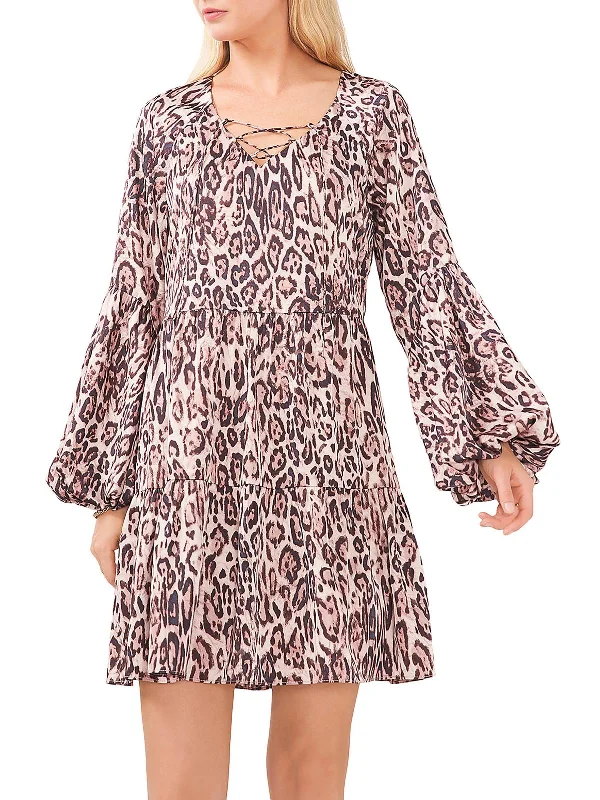 Womens Animal Print Short Mini Dress Ruffled Mini Skirt