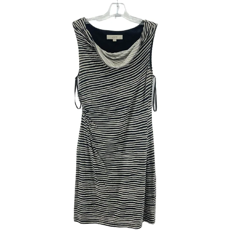 Women's Ann Taylor LOFT Petite Black Striped A-Line Dress S, Rayon Festival unclassified dresses