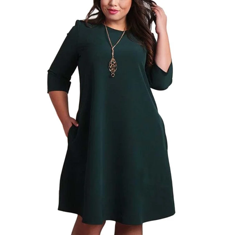 Women's Autumn Casual A-Line Loose Office Dress With Pockets Casual chic unclassified dresses