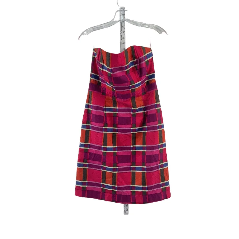 Women's Banana Republic Red Pink Plaid Strapless A-Line Dress Size 8 Cotton Lace unclassified dresses