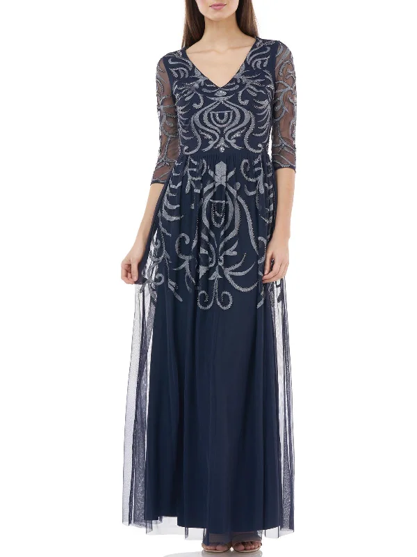 Womens Beaded Embroidered Evening Dress Denim unclassified dresses