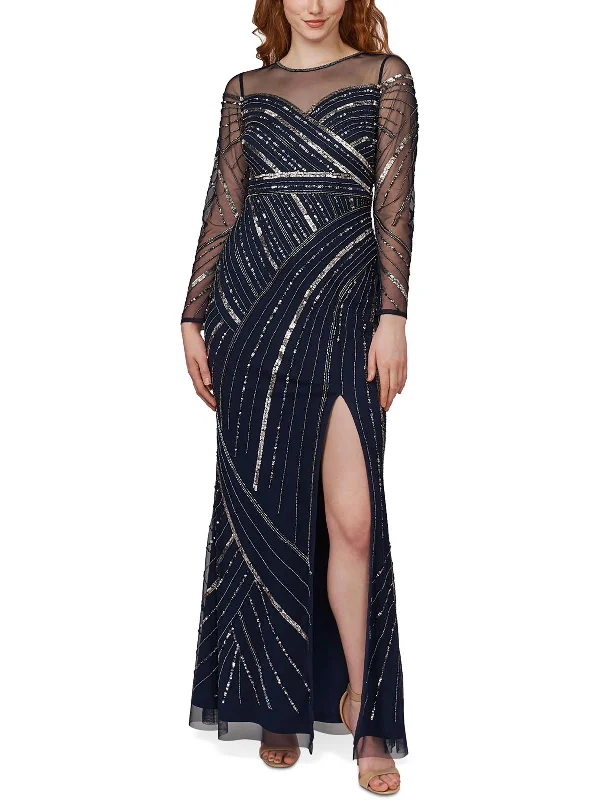 Womens Beaded High-Slit Evening Dress Printed unclassified dresses