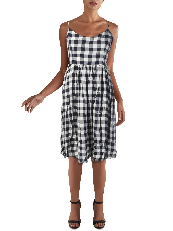 Womens Check Print V-Neck Casual Dress Festival unclassified dresses