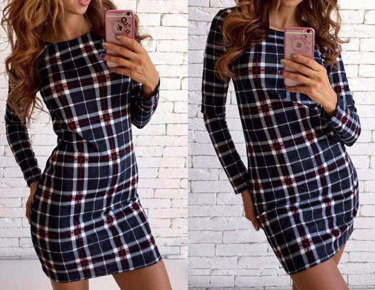 Women's Plaid Sheath Dress Lace unclassified dresses