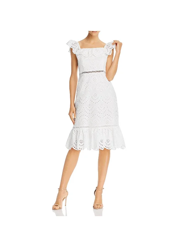 Womens Eyelet Ruffled Casual Dress Trendy unclassified dresses