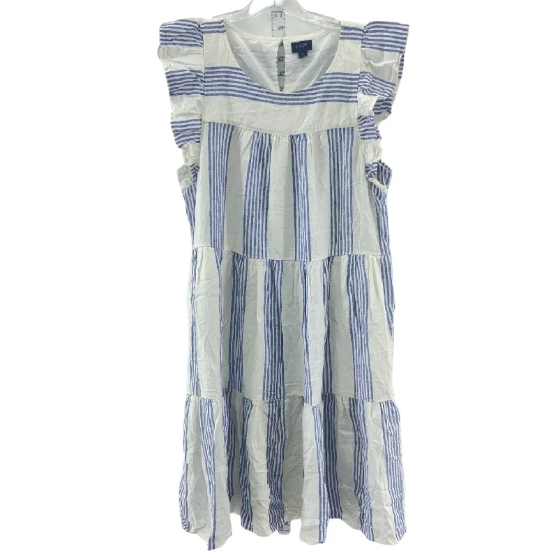 Women's J.Crew Sleeveless Blue White Striped Flutter Linen A-Line Dress 10 Trendy new unclassified dresses