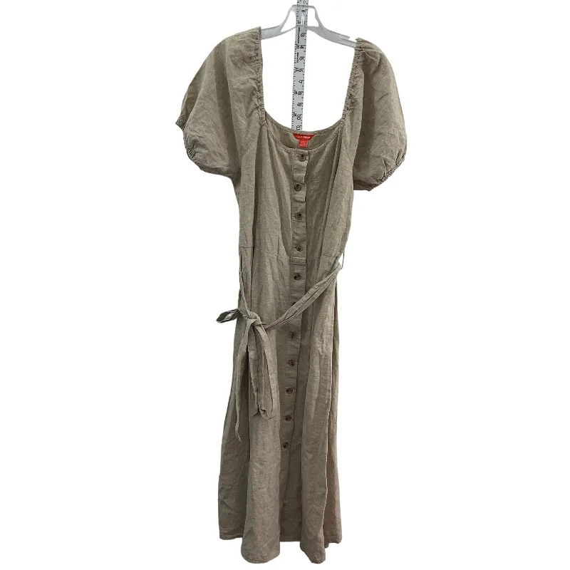 Women's Joe Fresh Cream Belted Tie Linen Button Down A-Line Dress L Preowned Luxury unclassified dresses