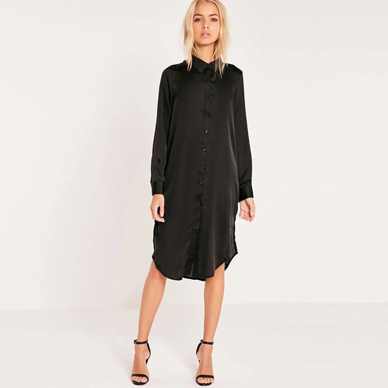 Turn-Down Collar Dress With Embroidery Comfortable unclassified dresses