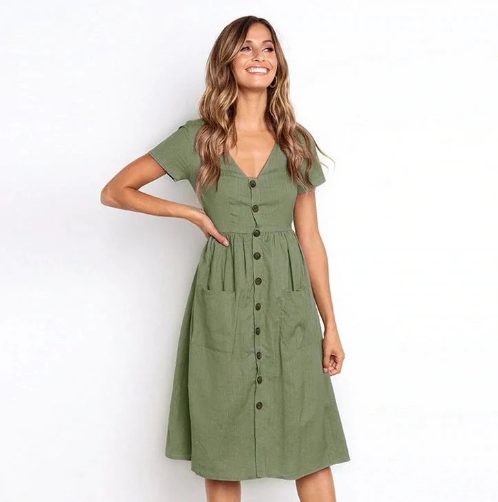 Women's Summer Vintage Dress With Pockets Neutral tone unclassified dresses