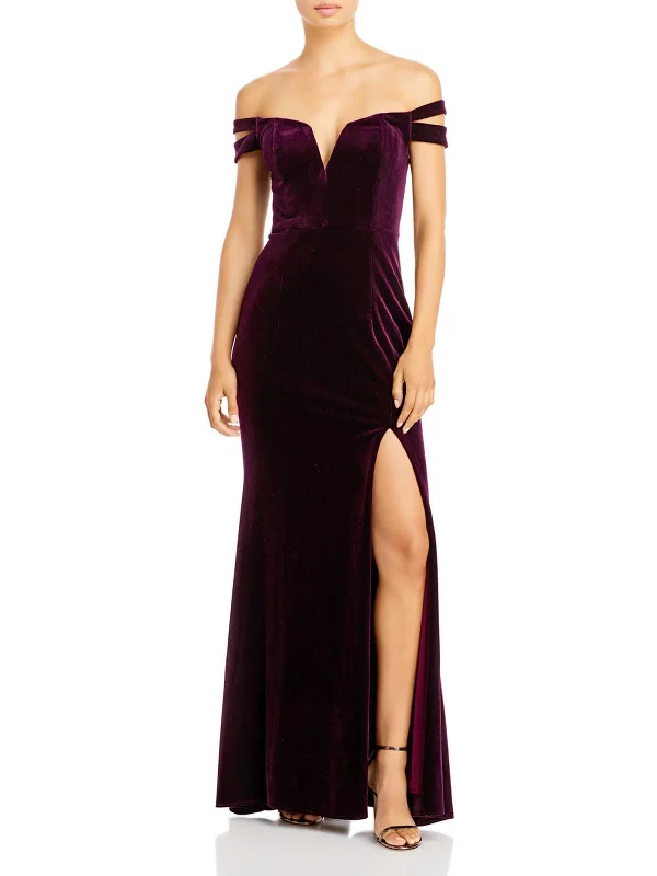 Womens Velvet Side Slit Evening Dress Street style unclassified dresses