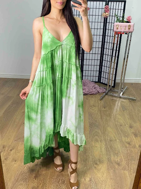 Yeliz Tie Dye Ruffle Dipped Hem Dress Stylish unclassified dresses